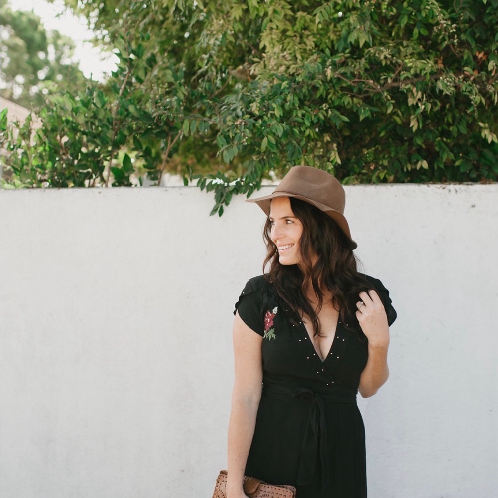 Knot sisters Black Dress with Floral Embroidery